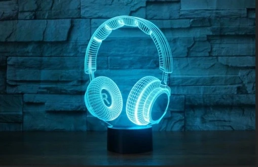 Moxomi 3d Led Lempa "ausinės" - 16 Spalvų, Naktinė, Dovana Audiofilams