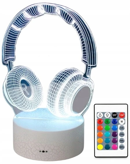 Moxomi 3d Led Lempa "ausinės" - 16 Spalvų, Naktinė, Dovana Audiofilams