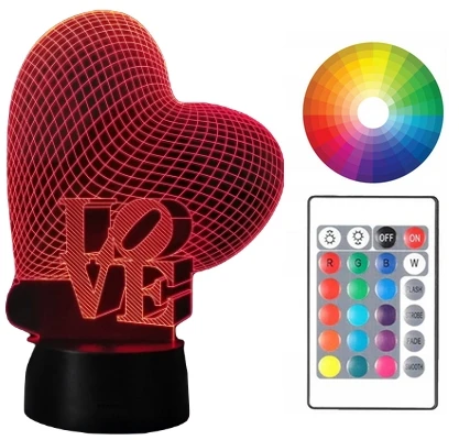 Moxomi 3d Led širdies formos naktinė lempa "aš tave myliu" su 16 spalvų