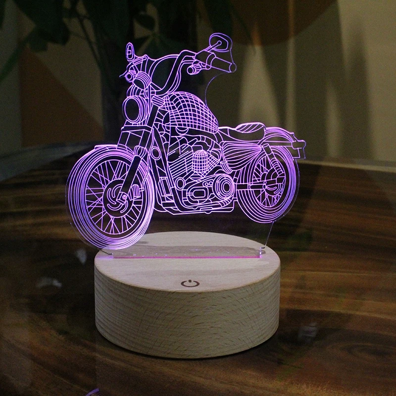 Moxomi LAMPA 3D LED MOTOR HARLEY DAVIDSON MOTOCYKL 16 KOLORÓW DREWNO