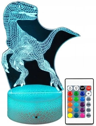 Moxomi LAMPA 3D LED USB DINOZAUR Naktinė lempa dla DZIECKA 16 KOLORÓW
