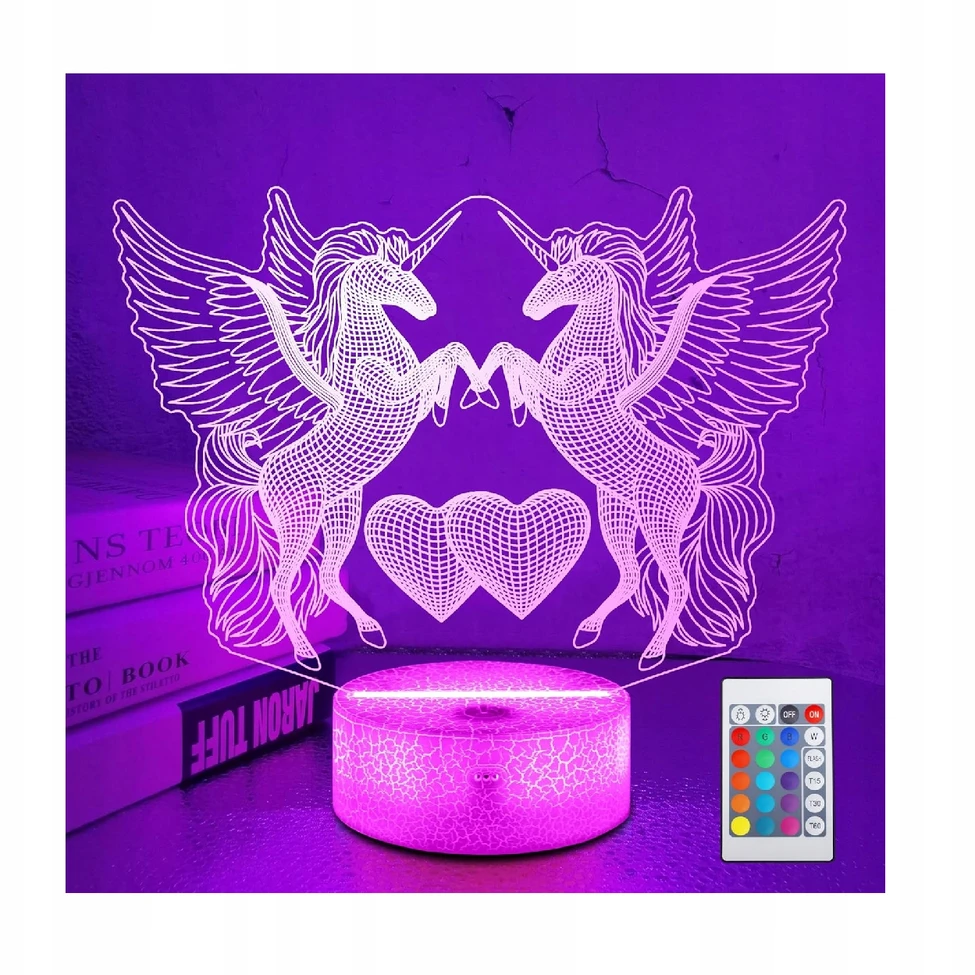 Moxomi LAMPA 3D LED USB JEDNOROŻCE UNICORNY KONIE SERCA 16 KOLORÓW + Pultas