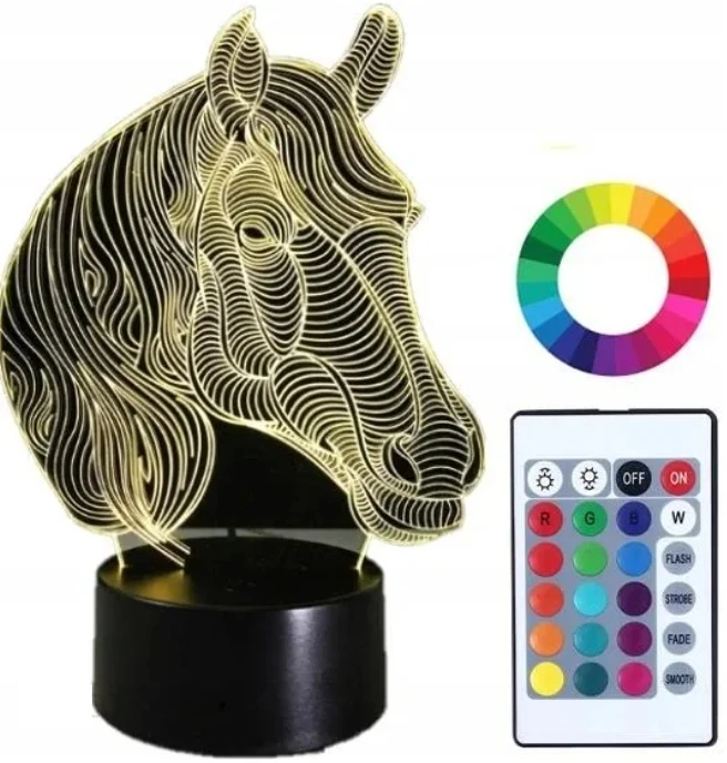 Moxomi Naktinė lempa 3D LED USB KOŃ KONIK GŁOWA LAMPA 16 KOLORÓW PREMIUM Pultas