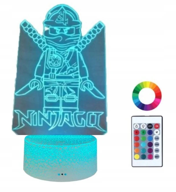 Moxomi Naktinė lempa 3D LED W KSZTAŁCIE NINJAGO LAMPA 16 KOLORÓW PREMIUM + Pultas