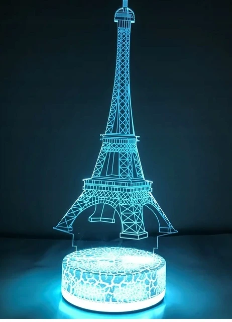 Moxomi Naktinė lempa 3D LED WIEŻA EIFFLA FRANCJA LAMPA 16 KOLORÓW ŚWIECĄCA PODSTAWA