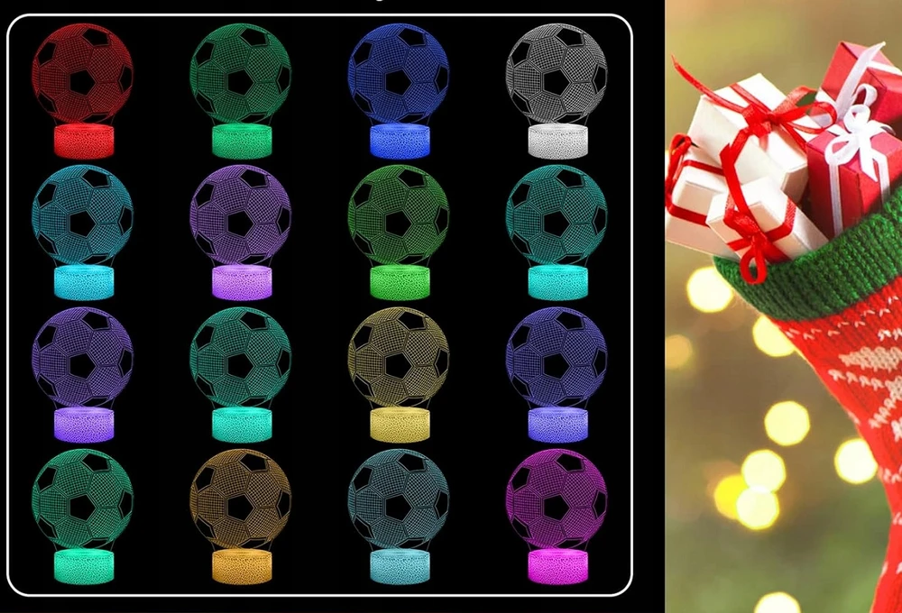 Moxomi NAKTINIS LEMPAS 3D LED FUTBOLO LEMPAS 16 SPALVŲ + NUOTOLINIO PULTAS