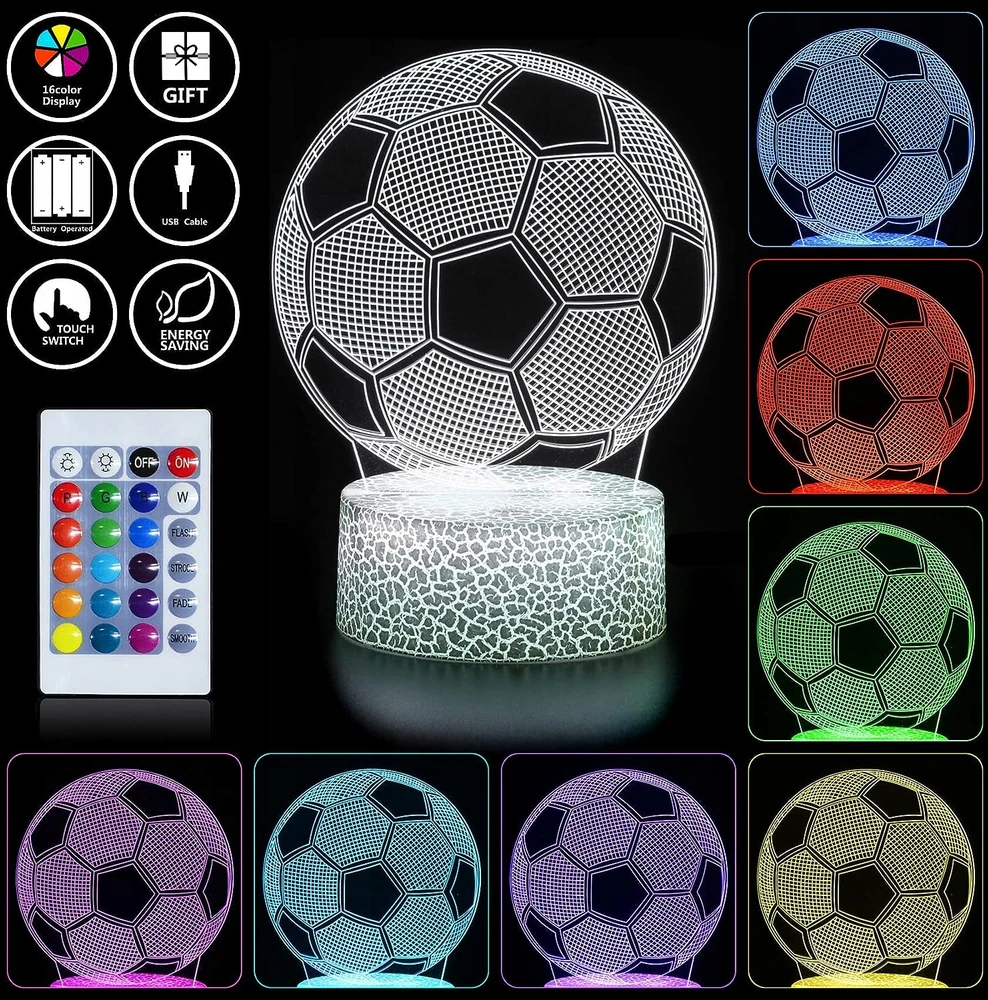 Moxomi NAKTINIS LEMPAS 3D LED FUTBOLO LEMPAS 16 SPALVŲ + NUOTOLINIO PULTAS