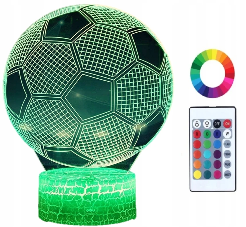 Moxomi NAKTINIS LEMPAS 3D LED FUTBOLO LEMPAS 16 SPALVŲ + NUOTOLINIO PULTAS