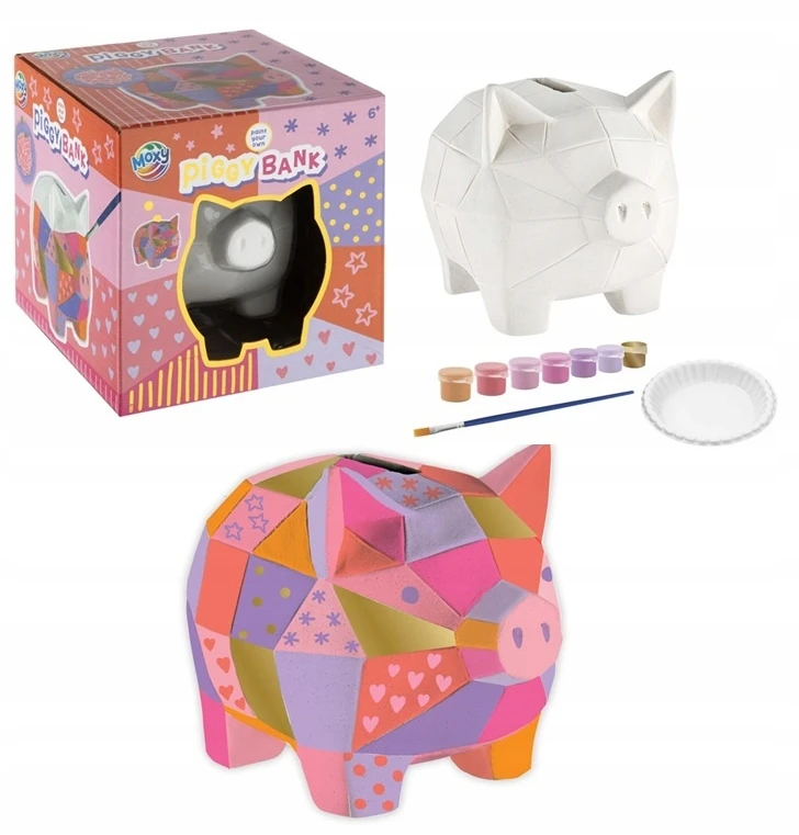 Omega Toys Moxy „PIGGY PIGGY BANK“ KERAMINIS KŪRYBINIS DAŽYMO RINKINYS, skirtas „pasidaryk pats“ vaikams