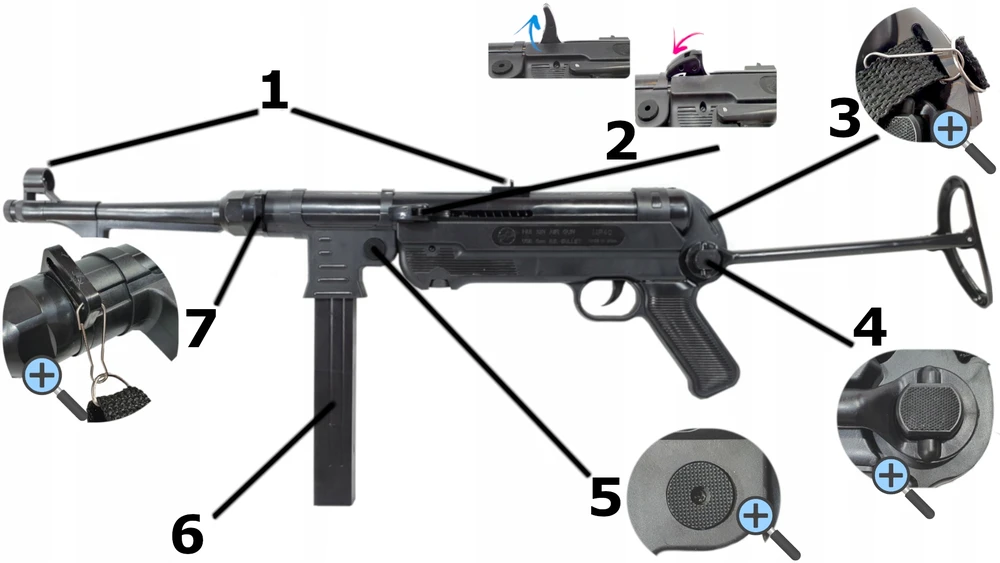 MP-40 SCHMEISSER rutulinis šautuvas Snaiperinis šautuvas ASG REPLICA