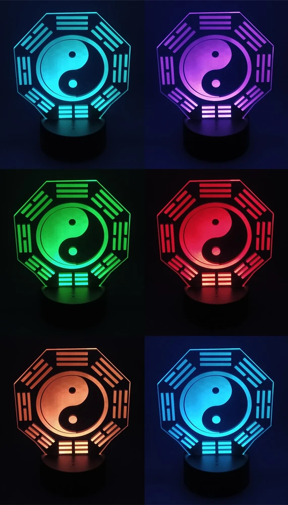 MS 3D LED NAKTINIS LEMPAS YIN YANG ŽENKLAS, BALANSO SIMBOLIS