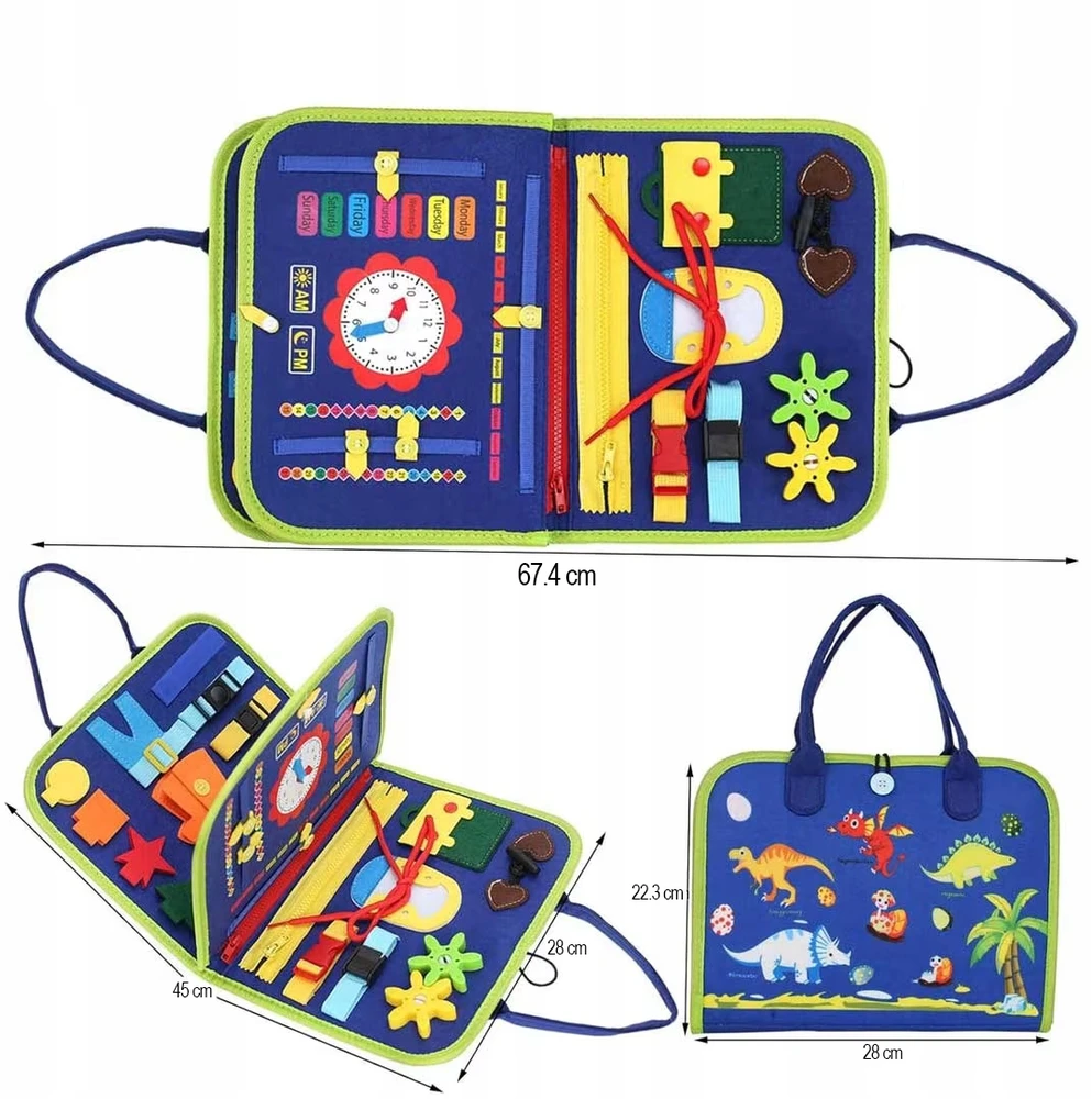 MTA SENSORY BOARD Montessori dinozauras, 3D manipuliacinė knyga vaikams