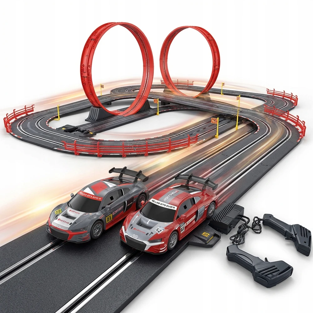 Mtoys ELEKTROS LENKTYNŲ TRAKAS 560cm 3in1 kilpos ROUTE 2 AUTOMOBILIAI LICENCUOTI AUDI R8