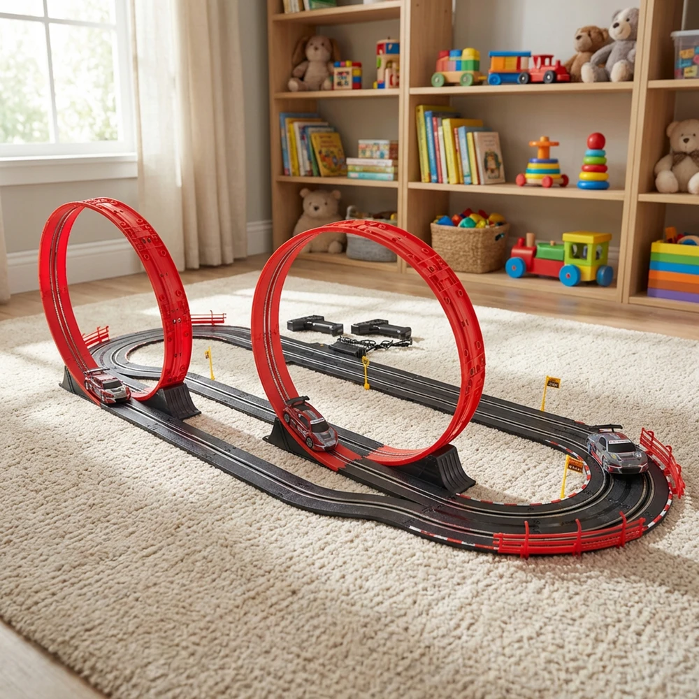 Mtoys ELEKTROS LENKTYNŲ TRAKAS 560cm 3in1 kilpos ROUTE 2 AUTOMOBILIAI LICENCUOTI AUDI R8