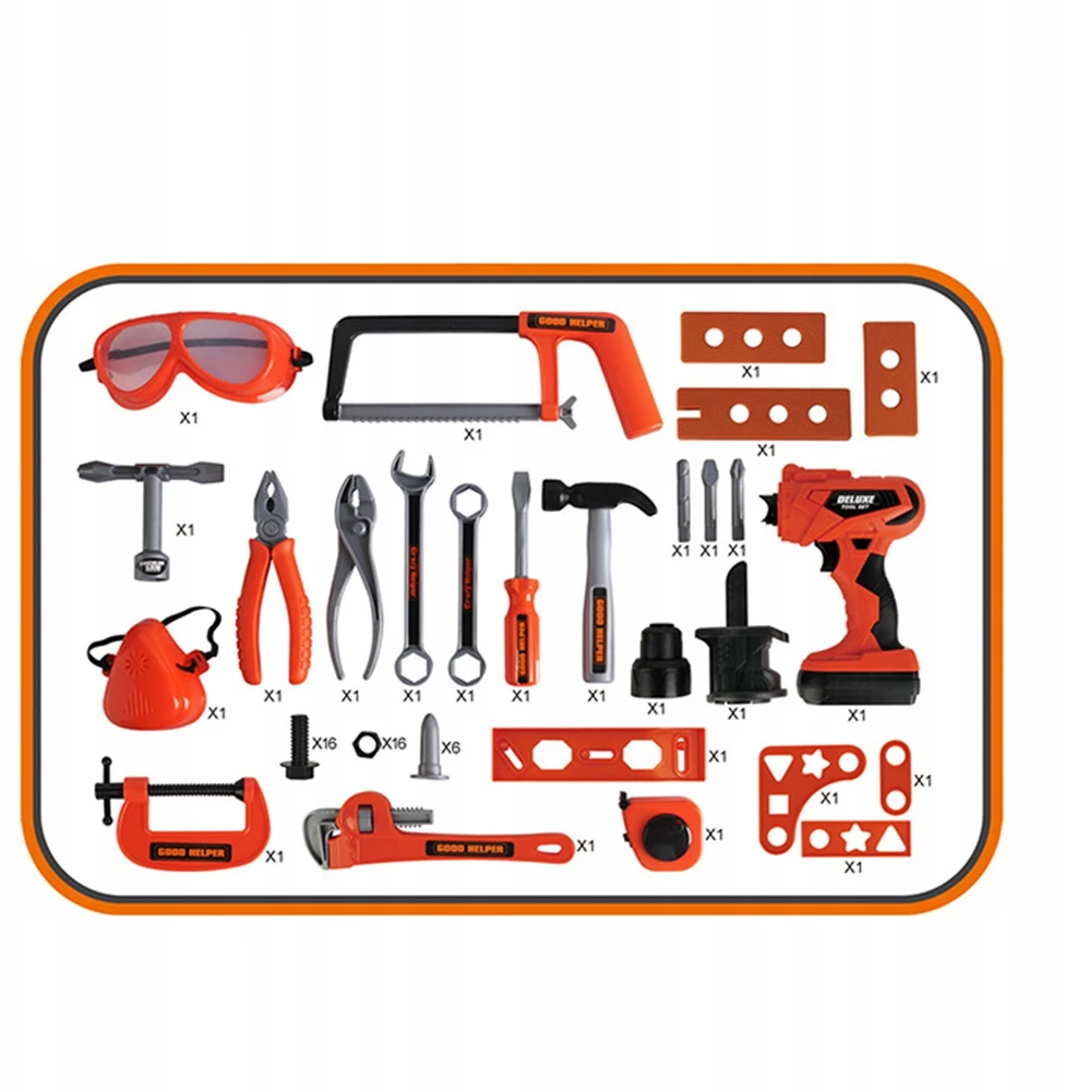 Mtoys „Pasidaryk pats“ (pasidaryk pats) RINKINYS DIRBTUVĖS ĮRANKIŲ DĖŽĖ ATSUKTUVO Pjūklas 65 ELEMENTAI.