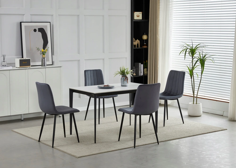 MUFART Krzesło Tapicerowane Welur Velvet do Salonu Kuchni Jadalni Szare Simple