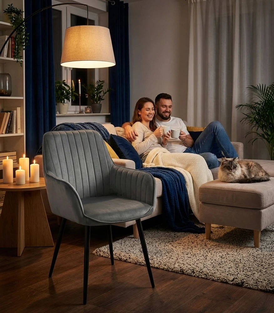 MUFART Minkšta aksominė kėdė Velvet MALAGA MODERN Pilka