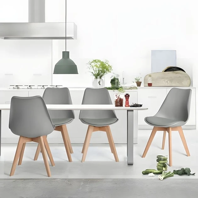Multistore KELIŲ 4 PLASTIKINIŲ KĖDŲ RINKINYS EKO ODA SĖDYNĖ PILKA KĖDĖ