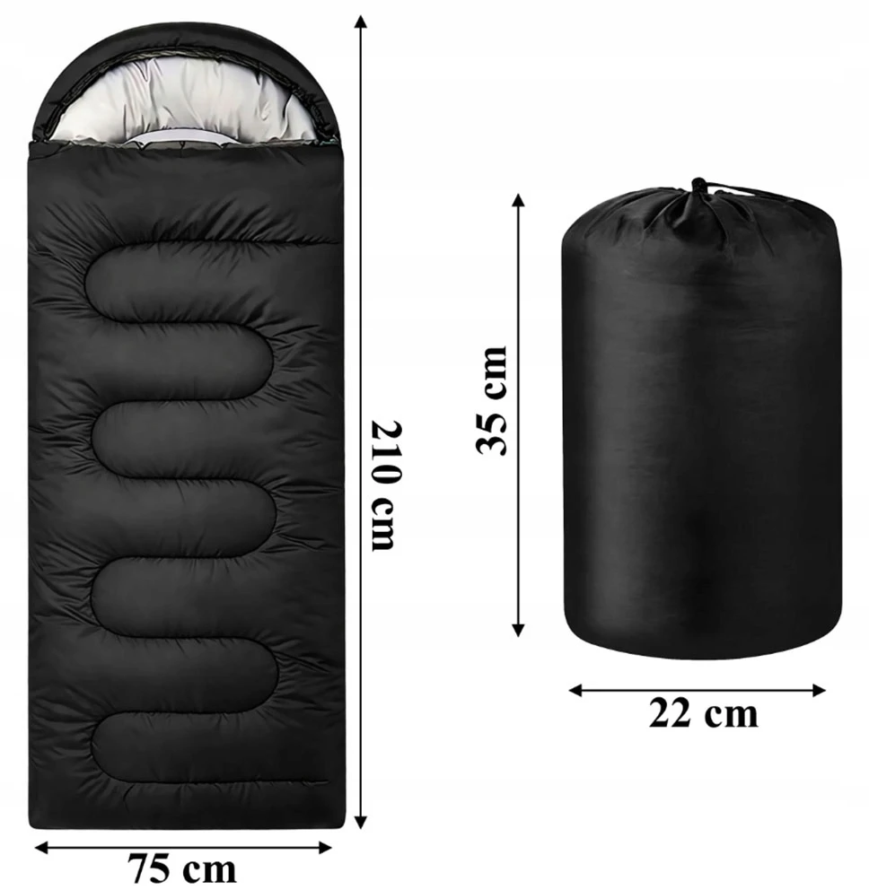 Mummy žygio miegmaišis 2 viename 210×70 cm šilto gaubto užvalkalas juodas