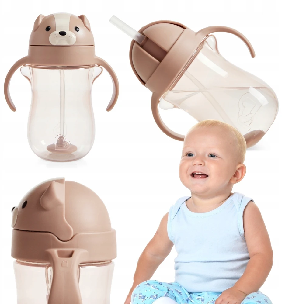 Munchkin gertuvė su šiaudeliu ir svareliu 296ml Dog, smėlio spalvos