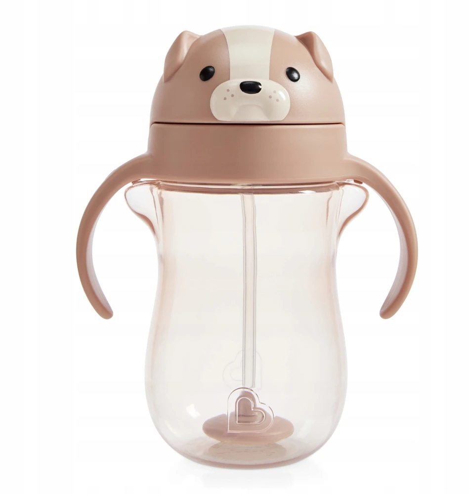Munchkin gertuvė su šiaudeliu ir svareliu 296ml Dog, smėlio spalvos