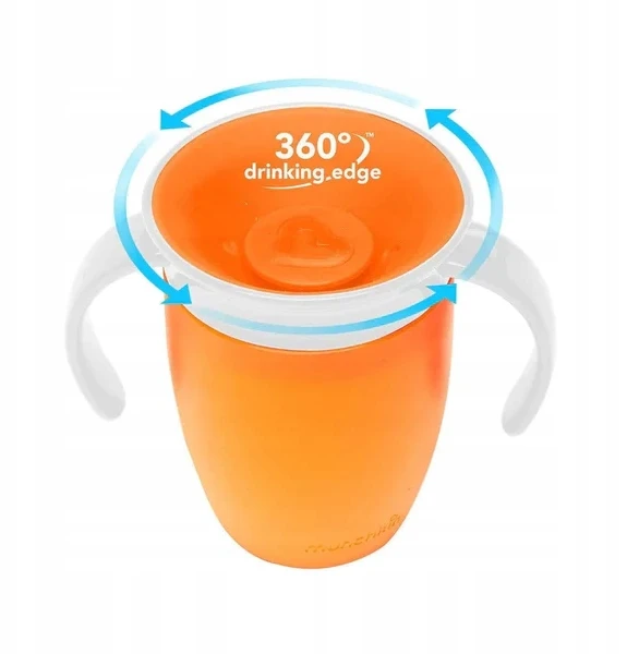 Munchkin Miracle 360° treniruočių puodelis su rankenėlėmis, oranžinis, 207 ml