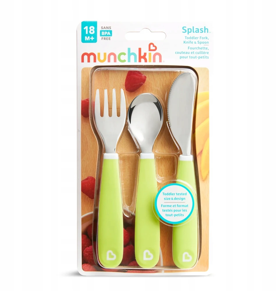 Munchkin Plieniniai stalo įrankiai VAIKAMS, ŽALI, SAUGUS RINKINYS MOKYTIS VALGYTI