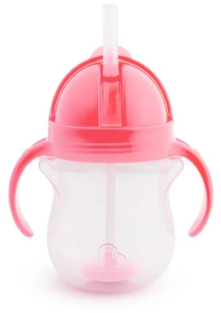 MUNCHKIN 207 ml gertuvė su šiaudeliu TIP&SIP STRAW, rožinė, 6+ mėn.