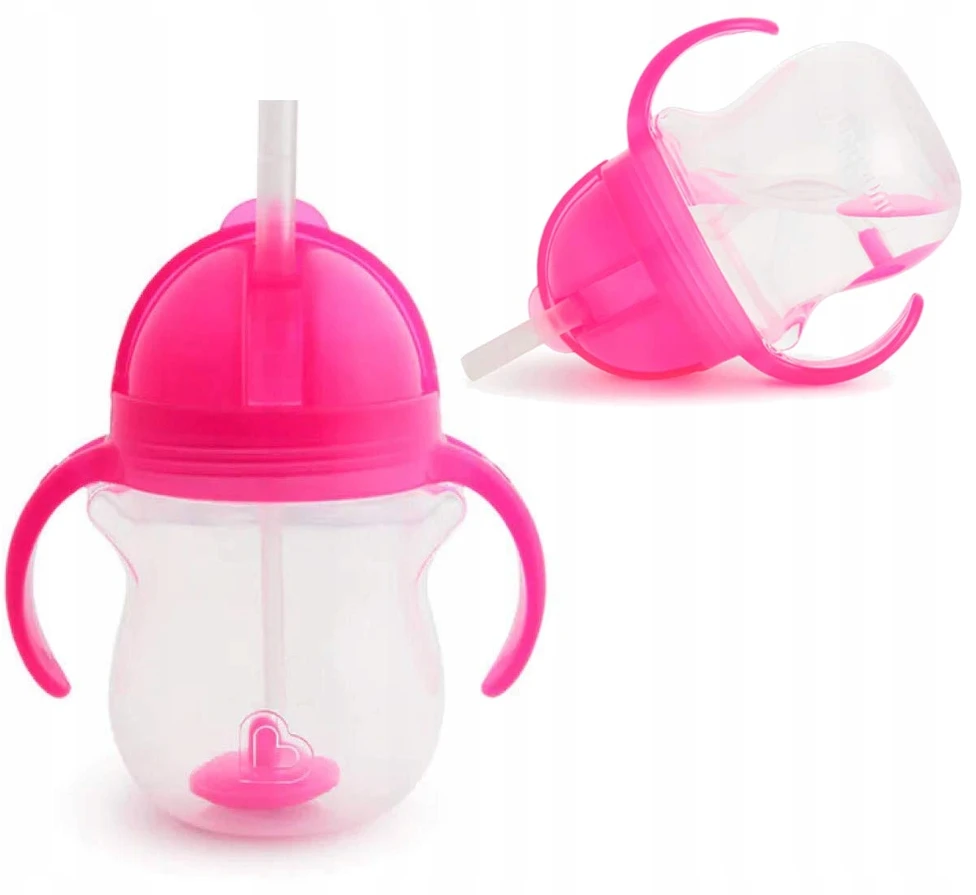 MUNCHKIN 207 ml gertuvė su šiaudeliu TIP&SIP STRAW, rožinė, 6+ mėn.