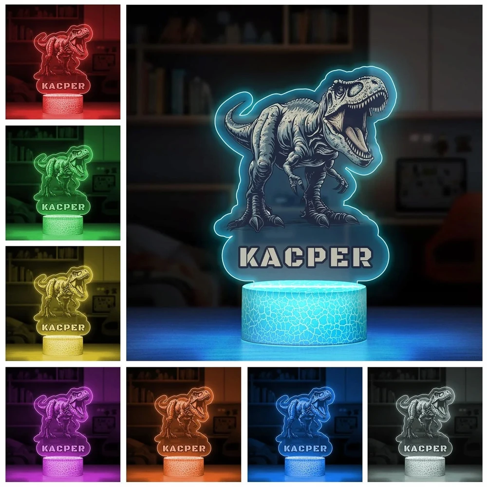 Murrano Lampka Nocna 3D LED Dinozaur T-Rex Prezent dla Chłopca Dzieci na Urodziny