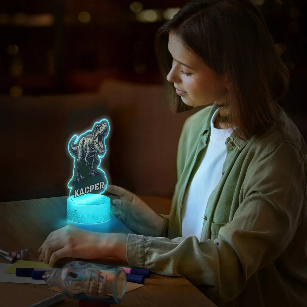 Murrano Lampka Nocna 3D LED Dinozaur T-Rex Prezent dla Chłopca Dzieci na Urodziny
