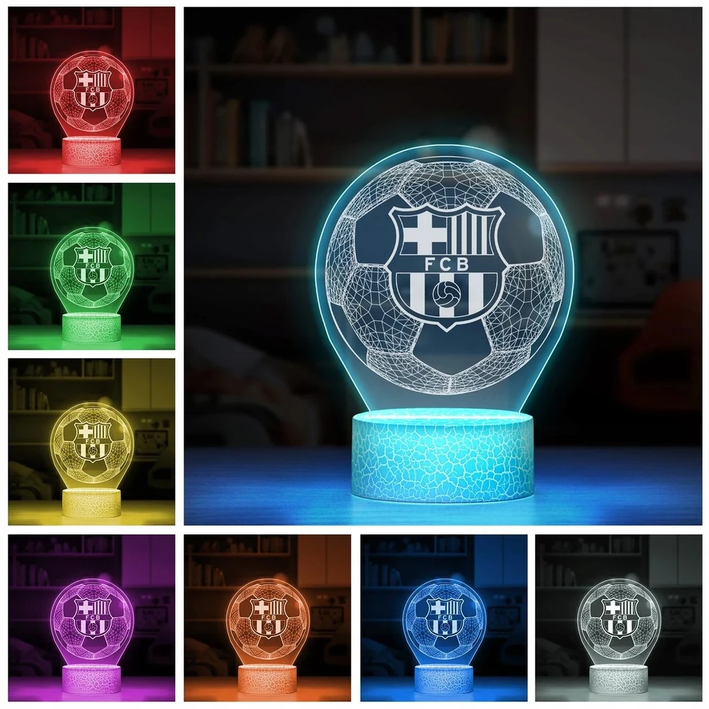 Murrano Lampka Nocna LED 3D FC Barcelona Futbolo kamuolys Prezent dla Dziecka Chłopca