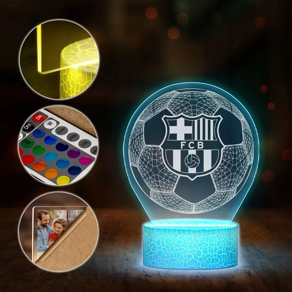 Murrano Lampka Nocna LED 3D FC Barcelona Futbolo kamuolys Prezent dla Dziecka Chłopca