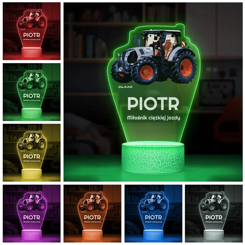 Murrano Lampka Nocna LED 3D su Imieniem Traktor Class Ciągnik dla Dziecka Nastolatka