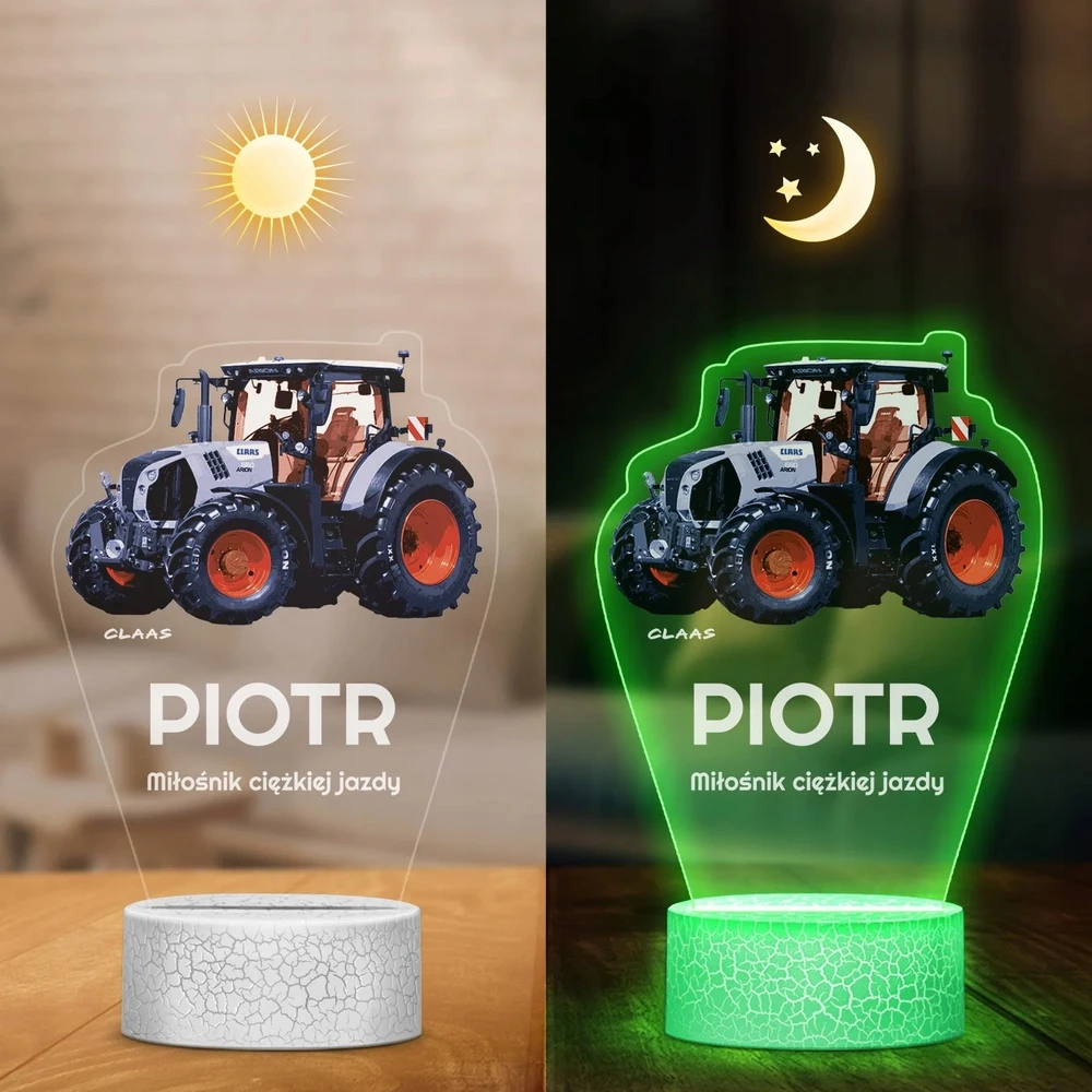 Murrano Lampka Nocna LED 3D su Imieniem Traktor Class Ciągnik dla Dziecka Nastolatka