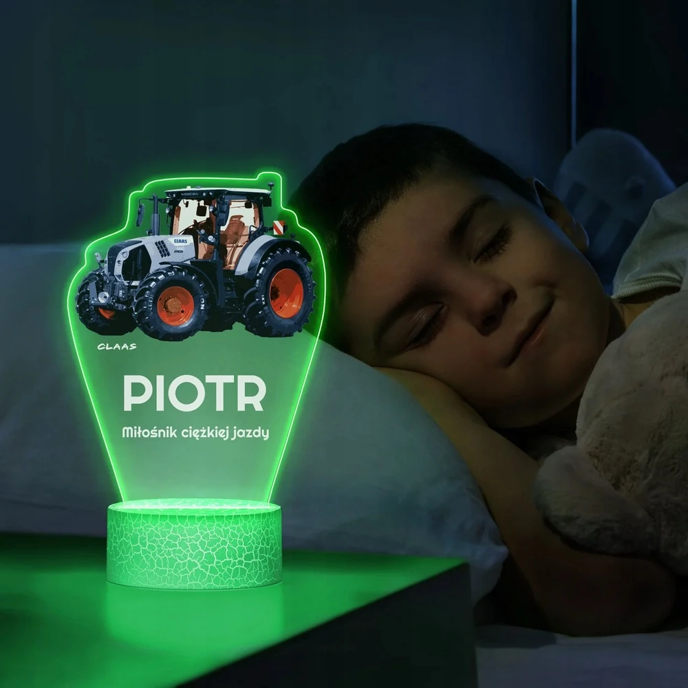 Murrano Lampka Nocna LED 3D su Imieniem Traktor Class Ciągnik dla Dziecka Nastolatka