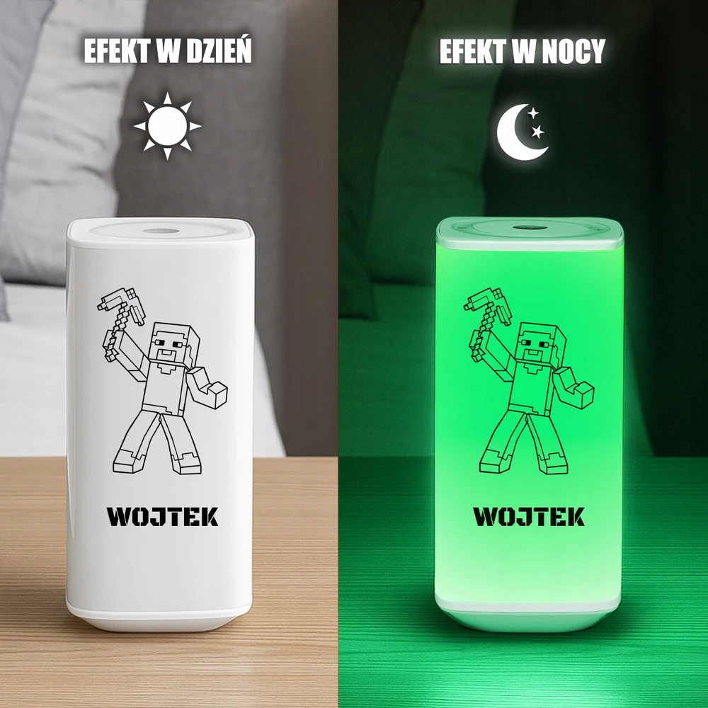 Murrano Lampka Nocna LED RGB su Imieniem Pikselowy Ludzik Dotyk Prezent na Urodziny