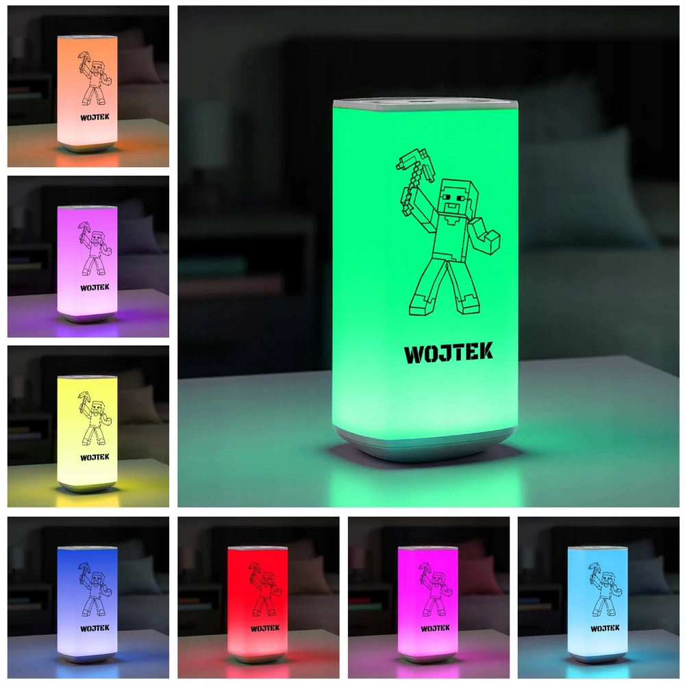 Murrano Lampka Nocna LED RGB su Imieniem Pikselowy Ludzik Dotyk Prezent na Urodziny