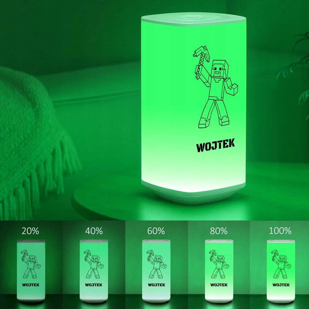 Murrano Lampka Nocna LED RGB su Imieniem Pikselowy Ludzik Dotyk Prezent na Urodziny