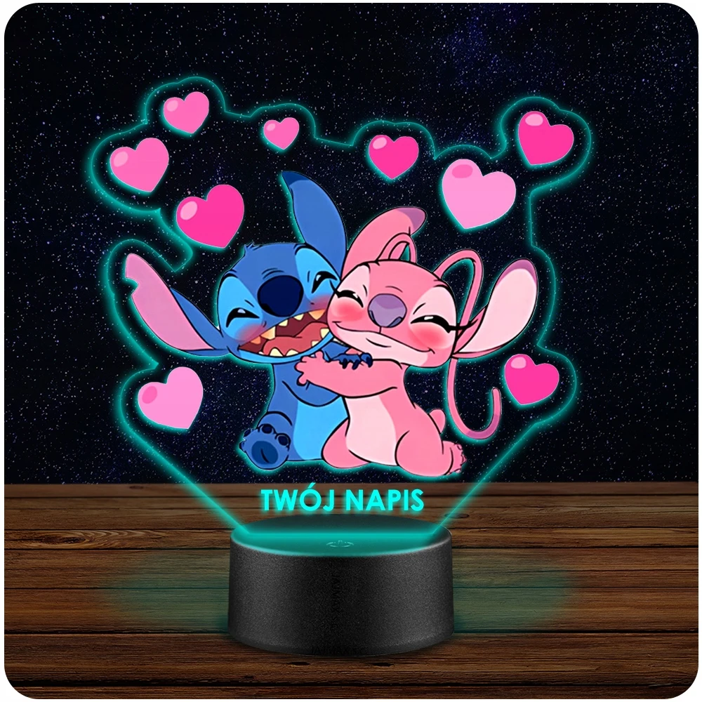 Murrano Naktinė lempa LED Lilo i Stich Angel 3D + Pultas prezent dziecka URODZINY
