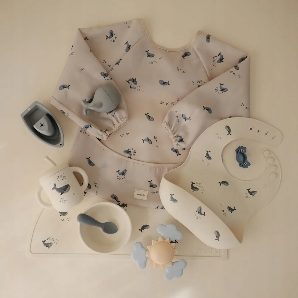Mushie Bib su ilgomis rankovėmis prijuostė – WHALES