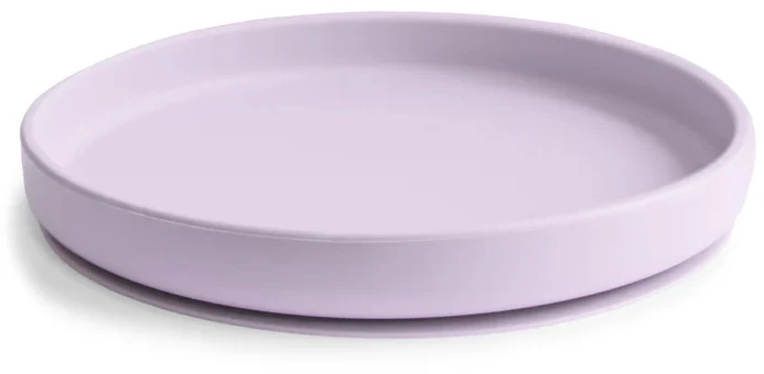 Mushie: silikoninė kūdikio lėkštė su Soft Lilac siurbtuku