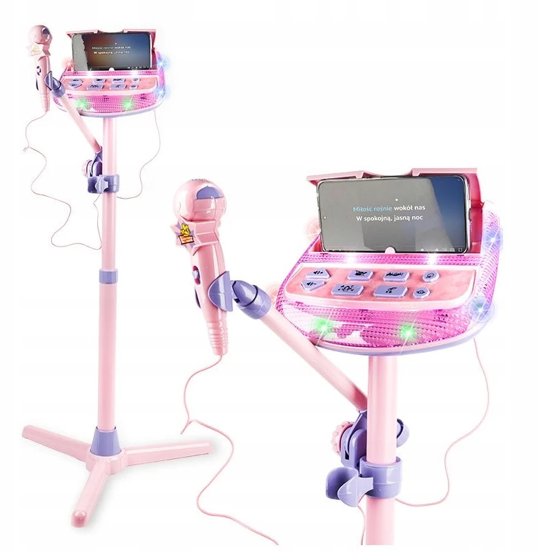 Music Express KARAOKĖS RINKINYS VAIKAMS MIKROFONUI + REGULIUOJAMAS STOVAS MP3 EFEKTAI GARSAI