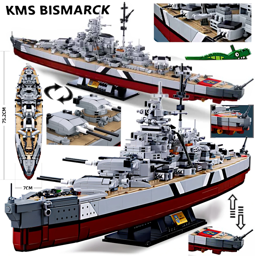Mūšio laivas BISMARCK 1849 EL 75.2 CM 1:350 LAIVŲ BLOKAI 2in1 SLUBAN M38-B1102