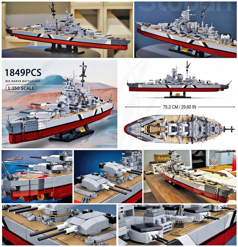 Mūšio laivas BISMARCK 1849 EL 75.2 CM 1:350 LAIVŲ BLOKAI 2in1 SLUBAN M38-B1102