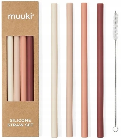 MUUKI SILIKONINIŲ ŠIAUDŲ RINKINYS IŠ 4 + SPALVOTŲ ŠIAUDŲ VALYMO RINKINYS 720 ML