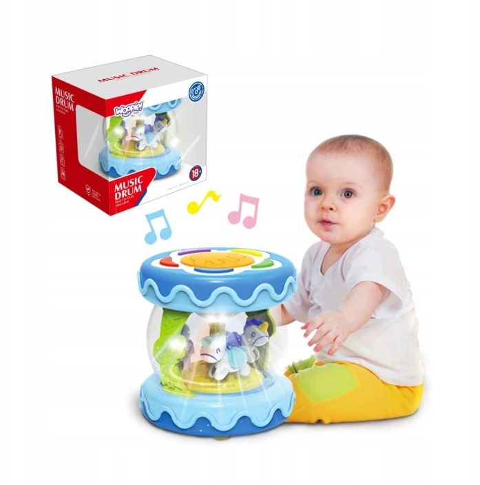 WOOPIE Muzikinis Bębenėlis Projektorius 3w1 Muzikinė Žaislas Kūdikiams + Riedantis Volelis Mokymuisi Ridenti