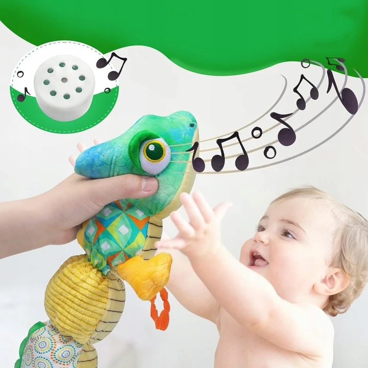 MUZIKINIS JAUTINIS ŽAISLAS CHAMELEONAS PLIUSAS KŪDIKIAMS D0-1 METŲ