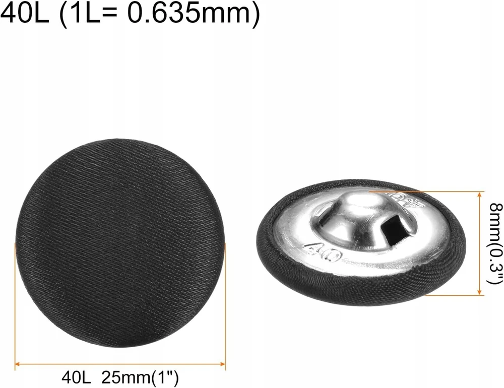 MYGTUKAI 10 Vnt. 25 mm APVALIOJO METALO SIUVIMO DEKORACINIS ANTRACITO AUDINIS