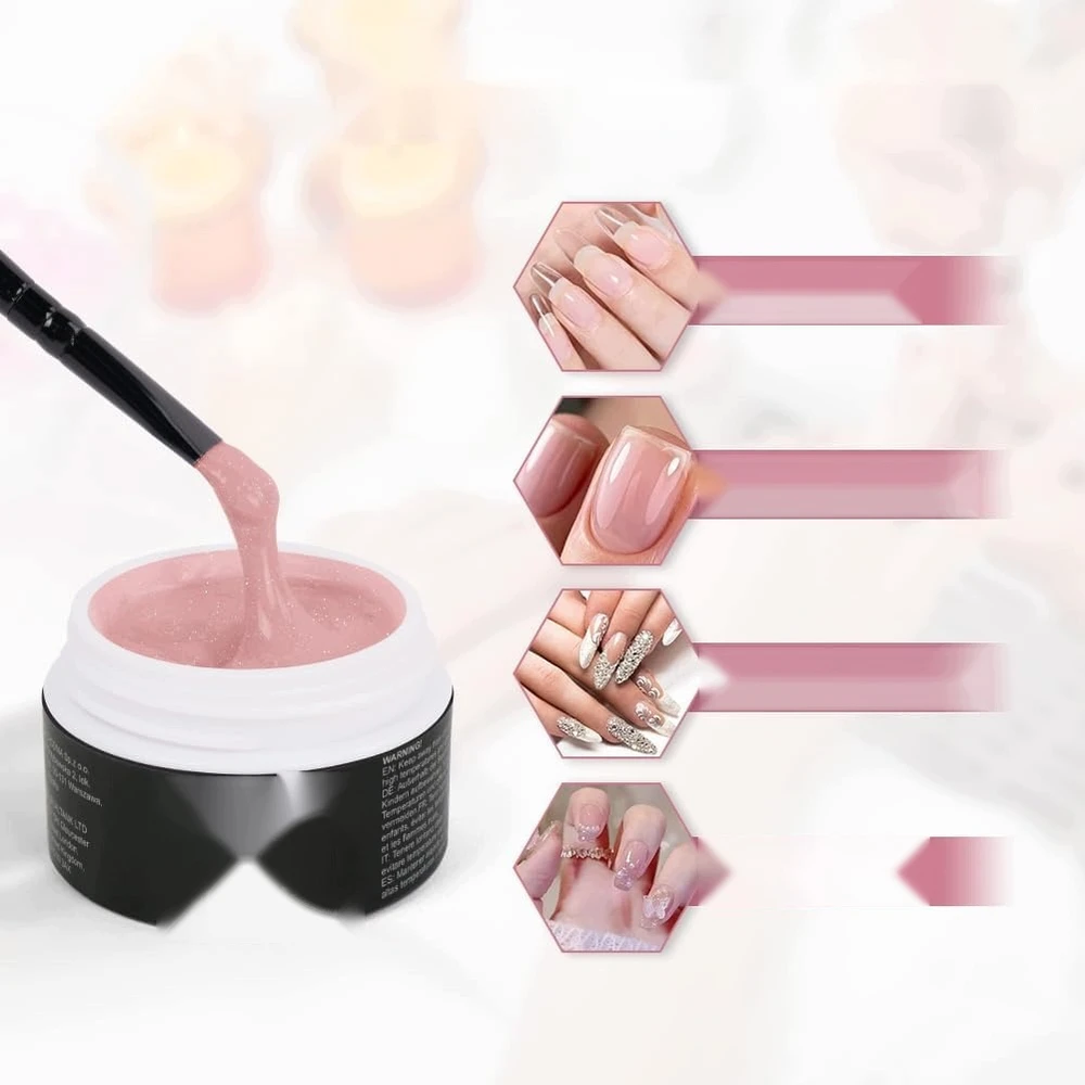 NAGAS KLIJAI 15ml GLITTER GEL TIPS CRYSTAL DIRBTINĖS SKULPTŪROS 3D